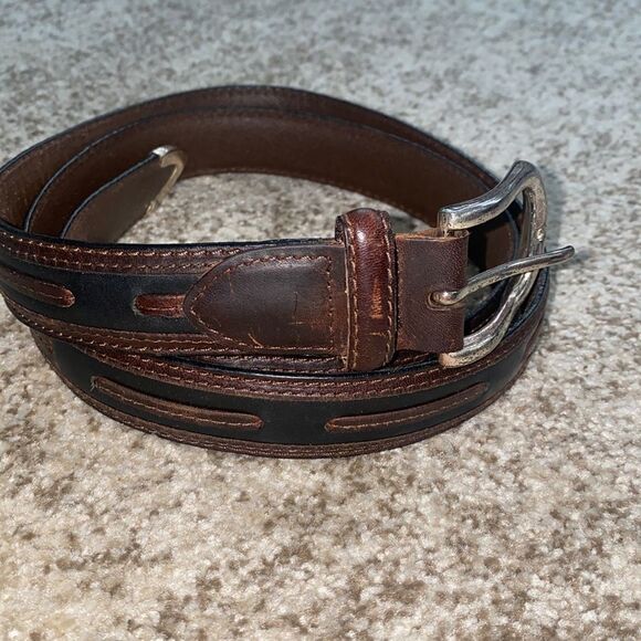 Top Grain Brown/black Leather Belt 44 - Picture 1 of 8